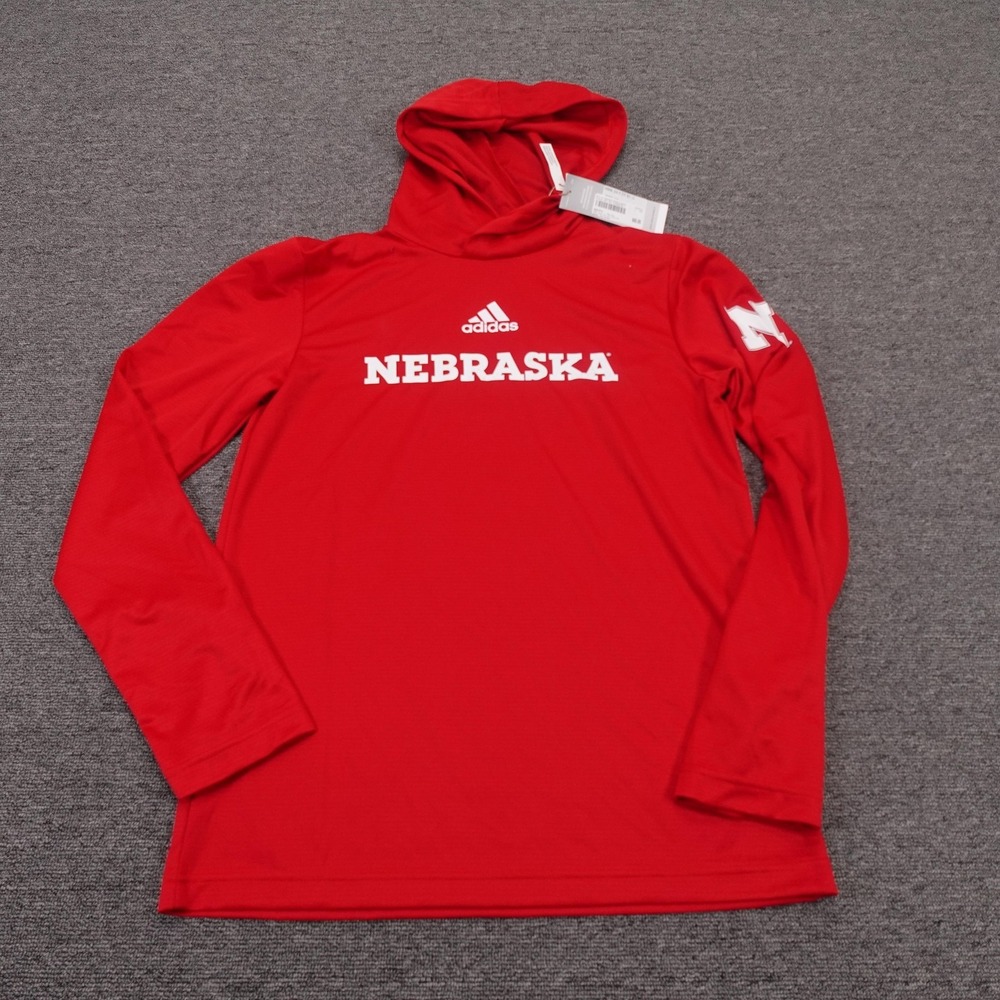 Nebraska Cornhuskers Shirt Mens XS Red NCAA‎ Football Adidas Hooded Long Sleeve